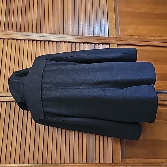 Liz Claiborne wool hooded long jacket zipper front decorative buttons Large - Picture 7 of 11